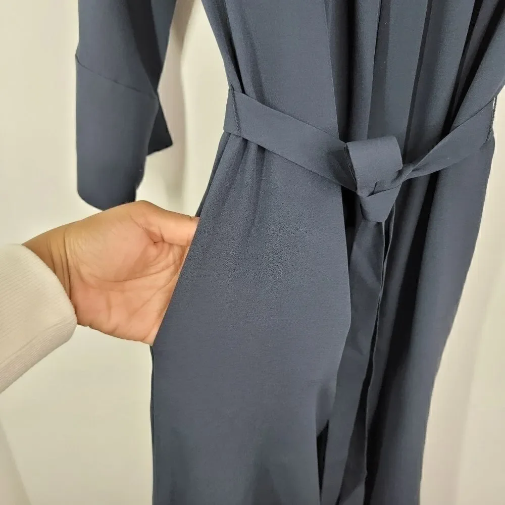 VINCE Silk Shirred Belted Shirtdress Coastal Blue Size Small - Picture 9 of 13